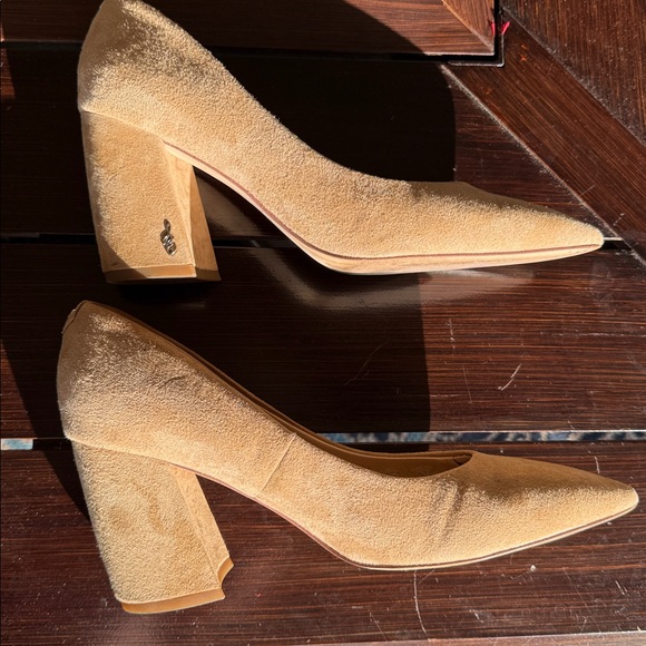 Sam Edelman Tatiana Oatmeal Suede Block Heels SE Signature Logo Block Heels Sz 9 - Picture 11 of 16